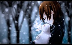  animal brown_hair meiko rabbit short_hair snow vocaloid winter 