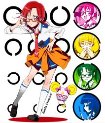  &gt;_&lt; 5girls adjusting_eyewear aoki_reika bespectacled blue-framed_eyewear bow candy_(smile_precure!) closed_eyes clothes_around_waist commentary_request copyright_name eye_chart eyelashes glasses green-framed_eyewear hair_ornament hairpin heart heart-shaped_eyewear highres hino_akane_(smile_precure!) hoshizora_miyuki landolt_c loafers mahkn midorikawa_nao multiple_girls nanairogaoka_middle_school_uniform necktie one_eye_closed pink-framed_eyewear pink_bow precure red-framed_eyewear school_uniform semi-rimless_eyewear shoes sleeves_rolled_up smile_precure socks standing sweater sweater_around_waist under-rim_eyewear yayoi_kise yellow-framed_eyewear 