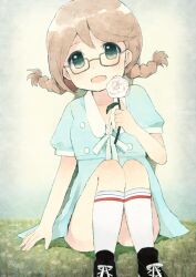  alternate_hairstyle bad_id bad_pixiv_id bespectacled braid brown_eyes brown_hair dress female flower glasses gum_(vivid_garden) hirasawa_yui k-on! k-on!_movie rose short_hair singing!_(k-on!) solo twin_braids twintails white_flower white_rose 