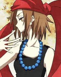  bandana bare_shoulders breasts brown_eyes brown_hair female jewelry kyouyama_anna lowres necklace pearl shaman_king 