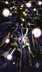  1970s_(style) 1980s_(style) absurdres artist_request assault_visor ball_(gundam) battle earth_federation energy_sword explosion gelgoog gm_(mobile_suit) gundam gundam_0083 highres laser mecha megellan_(gundam) mobile_suit_gundam no_humans retro_artstyle rick_dom robot salamis_class science_fiction shield space star_(sky) sword weapon zaku zaku_ii zaku_ii_f/j zeon zero_gravity 