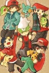  5boys backwards_hat black_eyes black_hair blue_eyes blue_hair brendan_(pokemon) brown_eyes brown_hair character_name coat commentary_request cyndaquil ethan_(pokemon) hat hilbert_(pokemon) lastiny lossy-lossless lucas_(pokemon) male_focus md5_mismatch mudkip multiple_boys open_mouth pikachu pokemon pokemon_(creature) pokemon_bw pokemon_dppt pokemon_emerald pokemon_frlg pokemon_hgss pokemon_platinum pokemon_rse red_(pokemon) red_eyes snivy turtwig winter_clothes yellow_eyes 