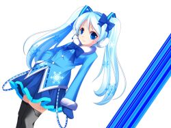  bad_id bad_pixiv_id blue_eyes blue_hair female hand_on_own_hip hatsune_miku headset long_hair mittens okazaki_mitsuki photoshop_(medium) skirt smile solo thighhighs twintails vocaloid yuki_miku yuki_miku_(2012) 