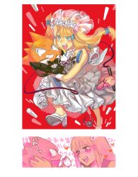  ball_gag blonde_hair blue_eyes bobobo-bo_bo-bobo bububu-bu_bu-bubu candle don_patch dress gag high_heels spikes wedding_dress whip wings 