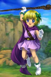  absurdres belt bianca&#039;s_daughter blonde_hair blue_eyes cape dragon_quest dragon_quest_v gloves hair_ribbon hair_ribbons highres lolicon mutsuki_(moonknives) ribbon socks square_enix staff 