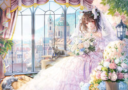  animal_ears black_hair original short_hair sxbzero twintails wedding_attire 