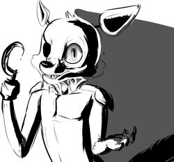  2014 anthro canid canine conditional_dnp dacad eye_patch eyewear five_nights_at_freddy&#039;s fox foxy_(fnaf) hook hook_hand male mammal monochrome scottgames simple_background solo white_background 