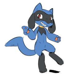  1:1 2015 anthro conditional_dnp dacad generation_4_pokemon looking_at_viewer male nintendo pokemon pokemon_(species) red_eyes riolu simple_background smile solo standing white_background 