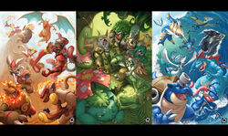  animal_ear_fluff beak beard bird blastoise blaziken charizard chesnaught cinderace claws cliff commentary decidueye delphox emboar empoleon facial_hair fangs feather_hair feathers feraligatr fins fire fish_tail flame-tipped_tail flying_kick furry grass green_feathers greninja highres horns incineroar infernape inteleon kicking kuroi-tsuki leaf letterboxed looking_at_viewer meganium owl photoshop_(medium) plume pokemon pokemon_(creature) pokemon_move primarina revision rillaboom samurott sceptile serperior shade snout starter_pokemon_trio surf_(pokemon) swampert swimming tail torterra tree tree_shade typhlosion venusaur wand water waving white_feathers winged_arms wings 