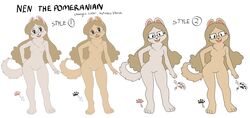  anthro breasts canid canine canis digital_media_(artwork) domestic_dog eyewear female fur glasses hair long_hair looking_at_viewer mammal model_sheet nen nendoggo nude pomeranian simple_background smile solo spitz 