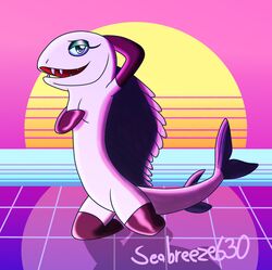  clothing female fin fish half-closed_eyes lancetfish legwear looking_at_viewer marine narrowed_eyes seabreeze629 semi-anthro sharp_teeth slim smile solo synthwave teeth 