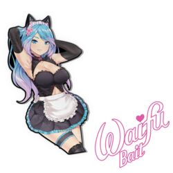  animal_ears apron armpits arms_up blue_eyes blue_hair cat_ears fake_animal_ears female highres kaiend looking_at_viewer maid maid_headdress multicolored_hair pink_hair promotional_art silvervale solo transparent_background virtual_youtuber vshojo 