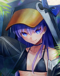  animal_costume animal_hood bare_shoulders bikini bird_costume bird_hood black_bikini blue_bow blue_eyes bow breasts choker cleavage closed_mouth collarbone commentary_request fate/grand_order fate_(series) female highres hood kuroi_susumu long_hair long_sleeves looking_at_viewer meltryllis_(fate) meltryllis_(swimsuit_lancer)_(fate) meltryllis_(swimsuit_lancer)_(first_ascension)_(fate) penguin_costume penguin_hood portrait purple_choker purple_hair sleeves_past_fingers sleeves_past_wrists small_breasts smile solo swimsuit 