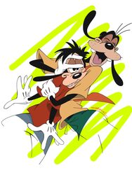  3:4 abstract_background anthro canid canine canis clothing disney domestic_dog duo father_(lore) father_and_child_(lore) father_and_son_(lore) gloves goof_troop goofy_(disney) handwear hi_res hug kappei_yamaguchi male mammal max_goof parent_(lore) parent_and_child_(lore) parent_and_son_(lore) shirt smile son_(lore) t-shirt topwear 