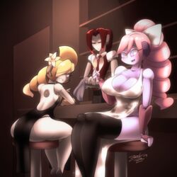  1:1 ass bar big_butt breasts cleavage clothed clothing female group machine not_furry pivot robot sitting trio underwear zedrin 