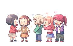  +++ 5girls :d afterglow_(bang_dream!) aged_down aoba_moca bang_dream! beige_sweater black_footwear black_hair black_socks blue_eyes blue_pants blue_ribbon blue_skirt brown_eyes brown_footwear brown_hair clapping clenched_hands commentary_request denim flower flying_sweatdrops full_body green_hoodie green_pants grey_hair grey_skirt hair_ribbon half_updo hazawa_tsugumi holding holding_flower holding_hands hood hood_down hoodie jacket jeans leggings lolicon long_sleeves mitake_ran multiple_girls oerba_yun_fang open_mouth orange_skirt pants pink_footwear pink_hair pink_shirt plaid plaid_sweater pleated_skirt ponytail purple_jacket re_ghotion red_eyes red_footwear red_hair red_sweater ribbon shirt short_hair side_ponytail skirt smile socks standing sweater udagawa_tomoe uehara_himari white_legwear 