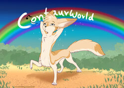  ambiguous_gender canid canid_taur canine canine_taur fennec_fox fennec_fox_taur fox fox_taur fur grass mammal mammal_taur plant rainbow ruki_(rukifox) rukifox solo tan_body tan_fur taur true_fox whistling 