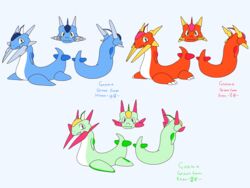  4:3 absurd_res blue_body claws dragon english_text fangs feral fin green_body green_eyes gunma747j gunma_(grown_form) hail-fanged_dragon hi_res horn hyogaryu long_neck looking_at_viewer male model_sheet mythological_creature mythological_scalie mythology orange_body quadruped scalie solo teeth text 