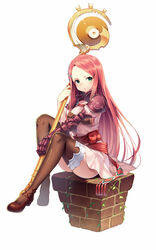  armor blush breasts commentary_request female final_fantasy final_fantasy_tactics final_fantasy_tactics_advance full_body green_eyes hair_ornament hairclip long_hair pink_hair ritz_malheur skirt small_breasts solo thighhighs yoshino_saku 