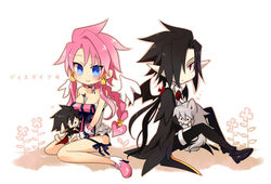  angel_wings animal_ears bat_wings black_hair blue_eyes braid breasts canine disgaea disgaea_4 dog_ears fenrich fish high_heels makai_senki_disgaea_4 pink_hair red_eyes tail valbatose valvatorez_(disgaea) volcano_(disgaea) vulcanus_(disgaea_4) wings 