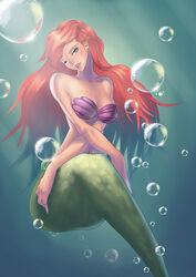  ariel ariel_(disney) bra disney female highres ikarisu_(shikomizue) lingerie mermaid monster_girl pixiv red_hair the_little_mermaid underwater underwear water 