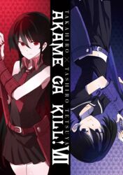  2girls akame akame_ga_kill! akame_ga_kill!_extra_covers belt black_eyes black_hair kurome_(akame_ga_kill!) multiple_girls red_eyes red_tie school_uniform serafuku siblings skirt smile sword tashiro_tetsuya tie 