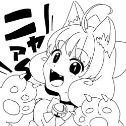  android bell bow cat_ears fangs female monochrome moromoimaru paws penny_(rwby) penny_polendina rwby short_hair solo 