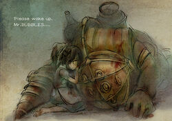  big_daddy big_daddy_(bioshock) bioshock bioshock_2 death drill little_sister little_sister_(bioshock) yellow_eyes 