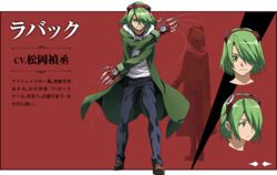  1boy akame_ga_kill! akame_ga_kill!_character_sheet character_sheet gloves goggles green_eyes green_hair lubbock official_art simple_background smile solo strings 