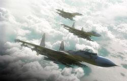  3d ace_combat ace_combat_04 aircraft airplane cloud commentary_request fighter_jet flying jet johanes_rome military military_vehicle missile no_humans ocean photoshop_(medium) su-37 vehicle_focus yellow_13 