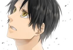  1boy bad_id bad_pixiv_id black_hair eren_yeager male_focus moisama portrait shingeki_no_kyojin solo yellow_eyes 