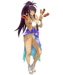  amanomiya_ayame bikini blush_stickers bracelet breasts eating eyewear_hang female floral_print food full_body halterneck high_ponytail holding holding_food jewelry kebab large_breasts long_hair looking_at_viewer official_art purple_hair sandals sarong sidelocks solo standing super_robot_wars super_robot_wars_x-omega swimsuit transparent_background unworn_eyewear watanabe_wataru_(character_designer) wet white_bikini 