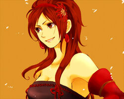  ashinamaturi breasts female kaihime_(sengoku_musou) red_eyes red_hair sengoku_musou smile solo 