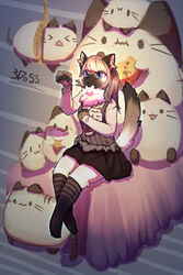  &gt;_&lt; 3doss :3 absurdres black_legwear black_skirt blue_eyes bound breasts cat_girl commentary_request diagonal_stripes feline female furry furry_female grey_background highres light_brown_hair long_hair miniskirt no_shoes original paw_pose photoshop_(medium) rope siamese_cat sitting skirt small_breasts socks solo striped striped_background tied_up_(nonsexual) 