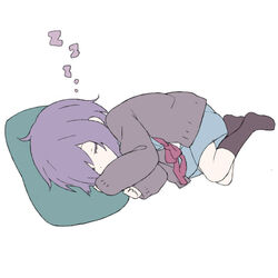  bad_id bad_pixiv_id blue_skirt brown_cardigan cardigan closed_eyes female kita_high_school_uniform nagato_yuki nnyu open_cardigan open_clothes purple_hair school_uniform serafuku short_hair simple_background skirt sleeping solo suzumiya_haruhi_no_yuuutsu white_background winter_uniform 