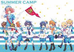  6+boys :d :o aged_down aijima_cecil arm_up arm_warmers armband bad_id bad_pixiv_id black_footwear black_legwear blonde_hair blue_dress blue_eyes blue_footwear blue_hair blue_neckerchief blue_shorts boots bow bowtie brown_hair capelet carnelian dress english_text female flag full_body gloves grabbing grabbing_from_behind green_eyes green_neckerchief hair_between_eyes hat hat_pin hijirikawa_masato holding holding_flag ichinose_tokiya ittoki_otoya jinguuji_ren kurusu_shou legwear_garter lolicon loose_socks mary_janes mob_cap multiple_boys nanami_haruka neckerchief orange_hair orange_neckerchief outstretched_arms photoshop_(medium) pink_bow pink_bowtie pink_hair puffy_short_sleeves puffy_sleeves purple_hair purple_neckerchief red_neckerchief sailor_collar sailor_dress sailor_hat sash school_uniform shinomiya_natsuki_(uta_no_prince-sama) shirt shoes short_hair short_sleeves shorts shoulder_sash sleeveless sleeveless_shirt smile socks star_(symbol) starish striped_clothes striped_thighhighs thighhighs uta_no_prince-sama white_capelet white_gloves white_shirt yellow_eyes 