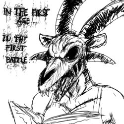  1:1 2017 anthro baphomet_(deity) black_and_white book bovid caprine caprine_demon deity demon doom_(series) dream english_text female goat goat_demon hi_res hladilnik horn id_software lucy_(hladilnik) mammal microsoft monochrome nightmare nightmare_fuel simple_background solo text white_background 