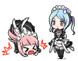  2girls artist_request blue_hair chibi closed_eyes felicia_(fire_emblem_if) female fire_emblem fire_emblem_if flora_(fire_emblem_if) maid multiple_girls nintendo pink_hair ponytail sisters 