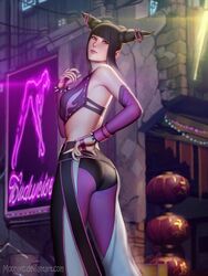  ass audia_pahlevi female from_behind juri_han looking_back neon_sign realistic solo street street_fighter street_fighter_iv 