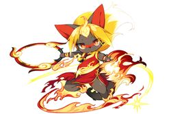  animal_ears black_fur blonde_hair bright_pupils chinese_clothes female fire fullbokko_heroes furry furry_female holding holding_weapon huotou_(fullbokko_heroes) long_hair multicolored_hair official_art pawpads red_eyes simple_background smoking_pipe solo tail two-tone_hair weapon white_background white_hair wristband 