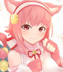  animal_ears bell cat_ears cat_tail closed_mouth commentary_request fake_animal_ears fake_tail female fingerless_gloves fire_emblem fire_emblem_fates fire_emblem_heroes fur_trim gloves hair_ornament hairband highres japanese_clothes nakabayashi_zun pink_hair red_eyes sakura_(fire_emblem) sakura_(halloween)_(fire_emblem) short_hair simple_background sleeveless smile solo tail white_background 