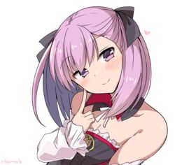  bare_shoulders blush choker detached_sleeves fate/grand_order fate_(series) female hair_ornament helena_blavatsky_(fate/grand_order) purple_eyes purple_hair ribbon short_hair smile 