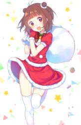  :d antenna_hair bad_id bad_twitter_id candy double_bun female food fur_trim gift gloves hair_bun heart heart-shaped_pupils kantai_collection leg_up looking_at_viewer naka_(kancolle) nerunnn open_mouth red_eyes red_gloves sack santa_costume short_hair smile solo star_(symbol) symbol-shaped_pupils thighhighs white_thighhighs 