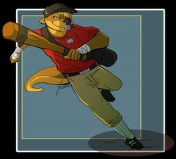  anthro clothing digital_media_(artwork) looking_at_viewer mammal mustelid otter scout_(team_fortress_2) simple_background solo team_fortress_2 valve yeenr 