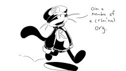  2026 accent ambiguous_gender anthro biped black_and_white blush blush_lines clothed clothing cute_fangs dialogue digital_drawing_(artwork) digital_media_(artwork) dragonweirdo english_text fangs felid feline generation_1_pokemon hi_res looking_at_viewer mammal meowth meowth_(team_rocket) monochrome nintendo one_eye_obstructed open_mouth open_smile pokemon pokemon_(species) simple_background smile solo tail talking_to_viewer team_rocket teeth text walking whiskers white_background 