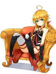  ahoge azure_luna blonde_hair boots cameltoe cape chair commentary_request doronjo elbow_gloves female full_body gloves knees_up leopard_(yatterman) leotard long_hair no_mask sitting smile solo thighhighs time_bokan_(series) very_long_hair yatterman yoru_no_yatterman 