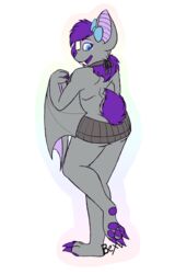  2017 alpha_channel anthro ass bare_back bat berry_bat clothed clothing digital_media_(artwork) female fur hair hi_res lilypawpads mammal meme meme_clothing open_mouth simple_background smile solo standing sweater teeth tongue topwear virgin_killer_sweater wings 