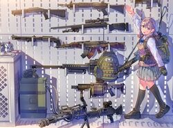  ak-47 akm anti-materiel_rifle arai_ichiko arm_up armory assault_rifle backpack bad_id bad_twitter_id bag barrett_m82 bipod black_socks blonde_hair blue_eyes daito elcan_scope female gatling_gun glasses gloves grenade_launcher gun gun_sling h&amp;k_mp7 handgun heckler_&amp;_koch howa_type_89 kalashnikov_rifle kneehighs little_armory m240 machine_gun milkor_mgl minigun mp-443_grach pleated_skirt radio_antenna rifle scissors scope shotgun single_glove skirt sniper_rifle snowman socks solo submachine_gun vertical_foregrip weapon weapon_focus 