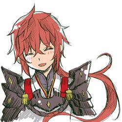  ^_^ armor bad_id bad_twitter_id blush closed_eyes commentary_request facing_viewer female long_hair lora_(xenoblade) open_mouth pauldrons red_hair shiroxai shoulder_armor simple_background smile solo upper_body white_background xenoblade_chronicles_(series) xenoblade_chronicles_2 xenoblade_chronicles_2:_torna_-_the_golden_country 