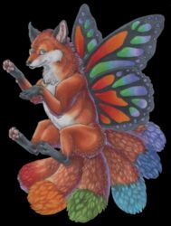  absurd_res alynna antennae_(anatomy) canid canine fairy female feral fox hi_res mammal multi_tail rainbow solo sparklefur tail unknown_artist 